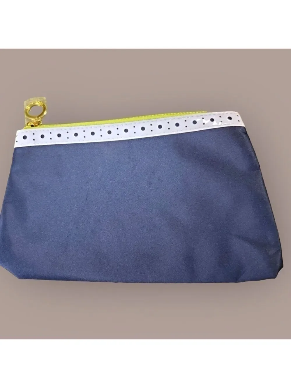 New ESTEE LAUDER Navy Blue Lime Green & White Cosmetic Makeup Bag